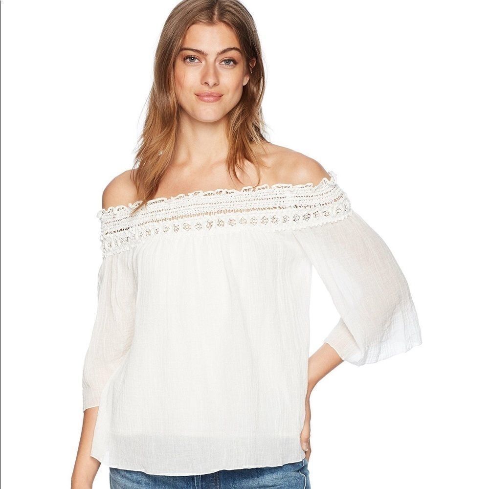 Bailey 44 gauze and crochet off the shoulder top